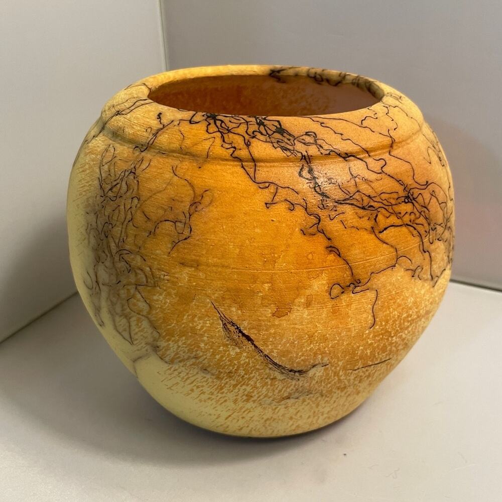 Signed Horsehair Pottery Vase in Mustard & Yellow EUC‎